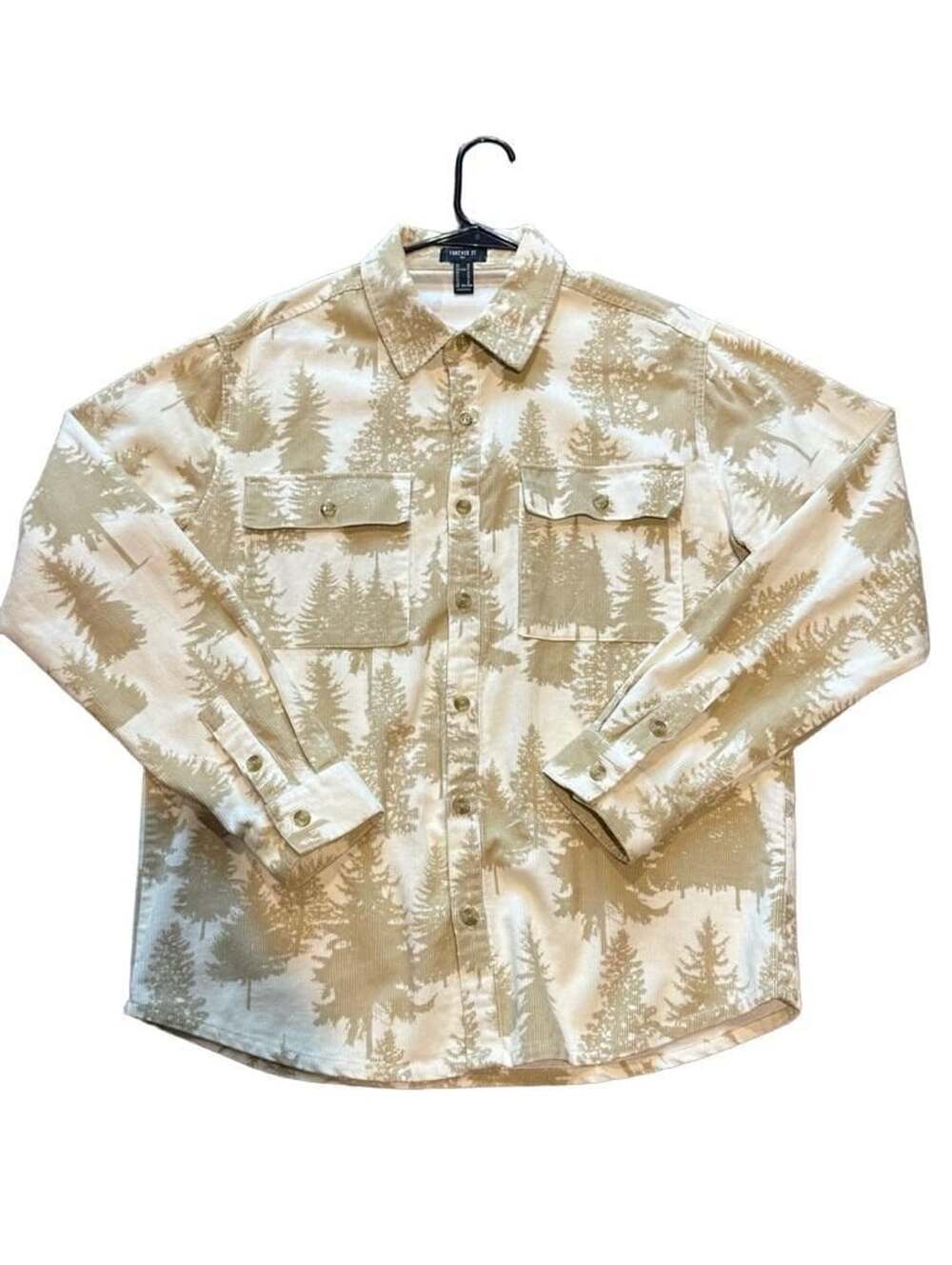 Forever 21 Men Brown Tree Forest Corduroy Long Sleeve Button Up Shirt Size M